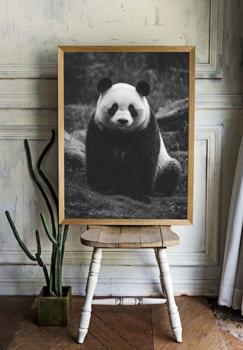 Panda Portrait Black-White Poster. room preview