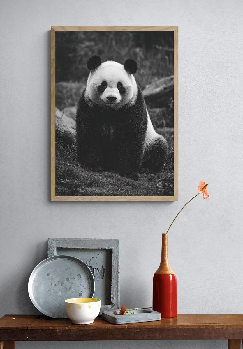 Panda Portrait Black-White Poster. — room view 3