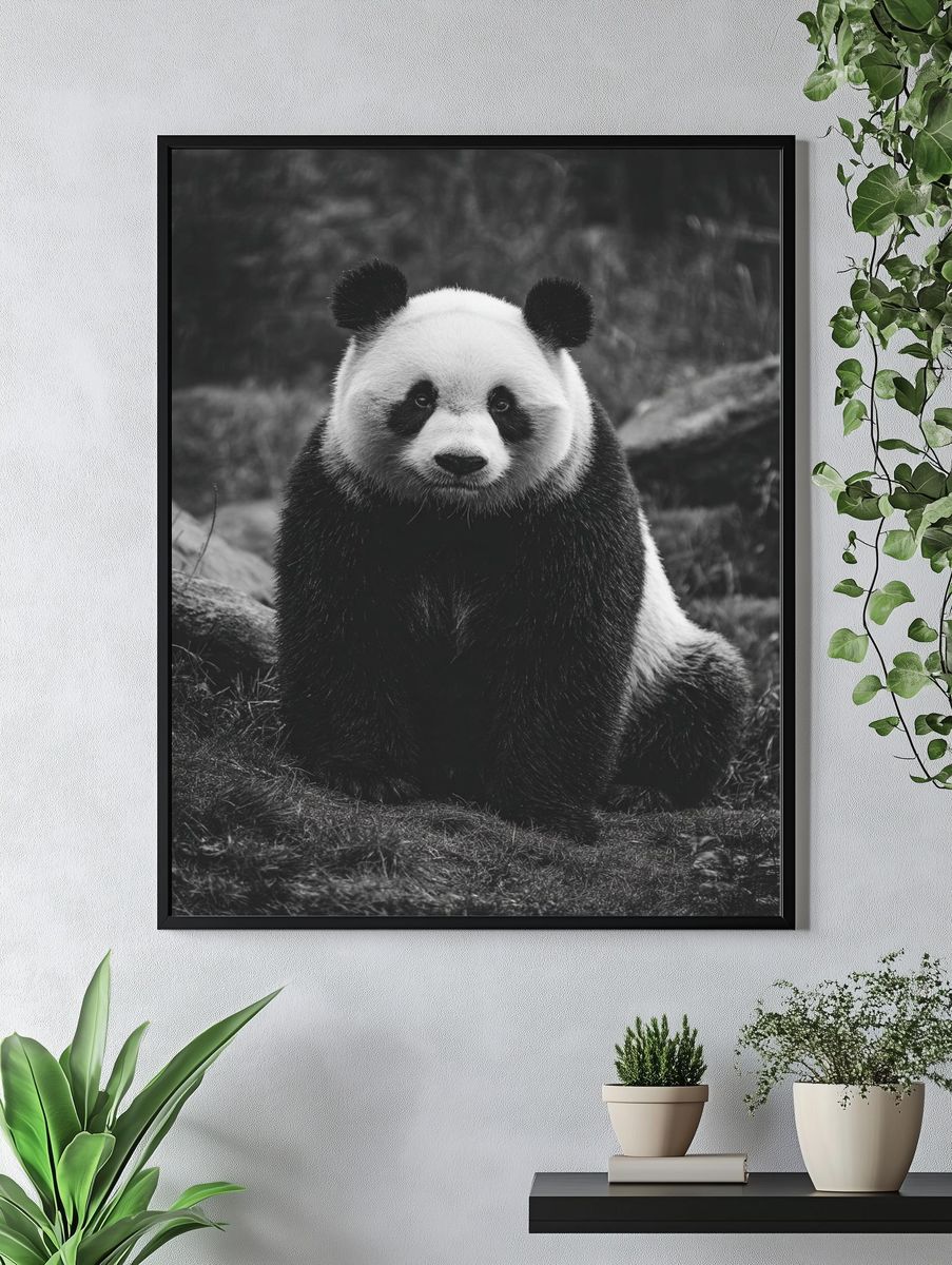 Panda Portrait Black-White Poster. — room view 4