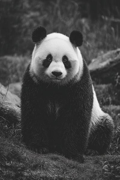 Panda Portrait Black-White Poster.