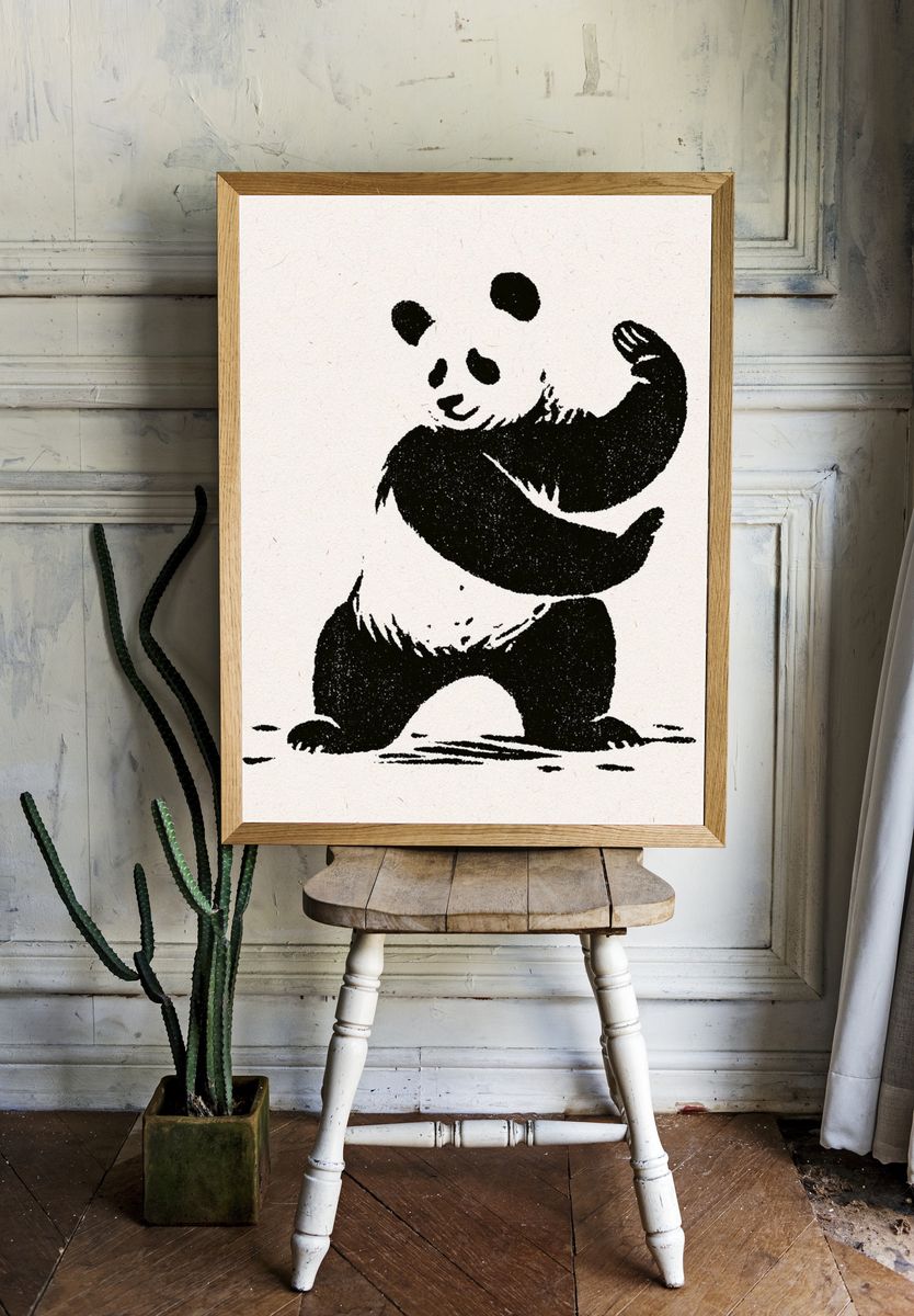 Panda Ink Illustration Poster. room preview