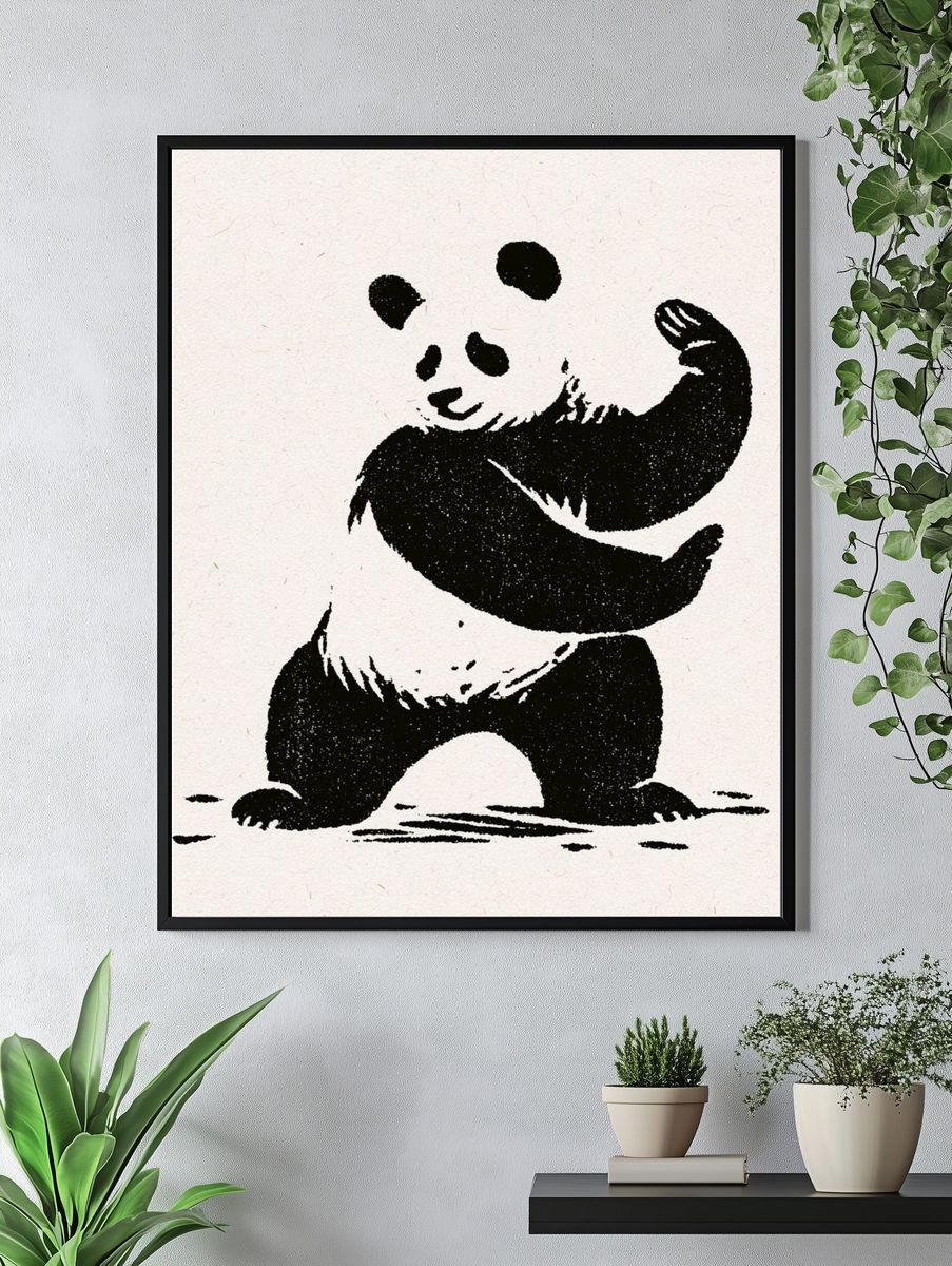 Panda Ink Illustration Poster. — room view 4