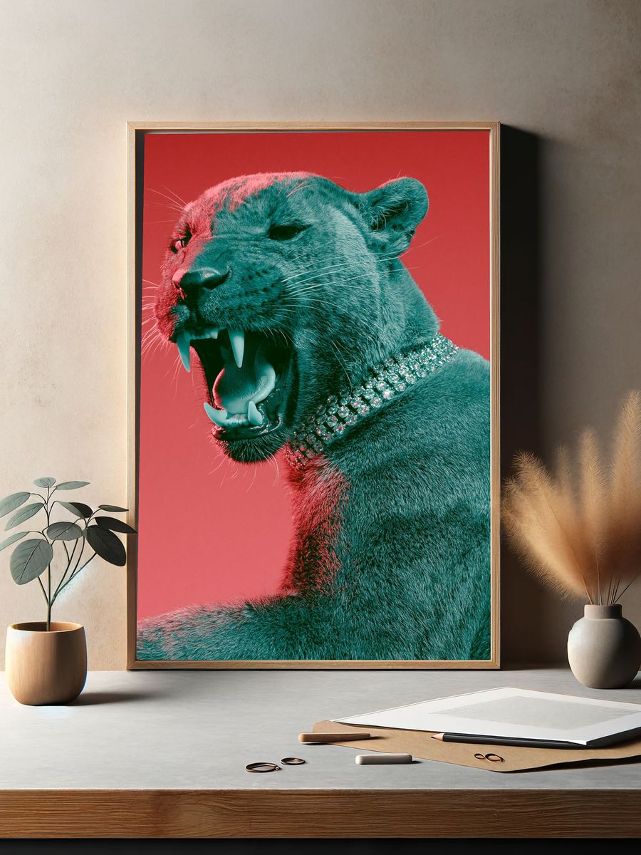 Neon Panther Portrait Print. — room view 2