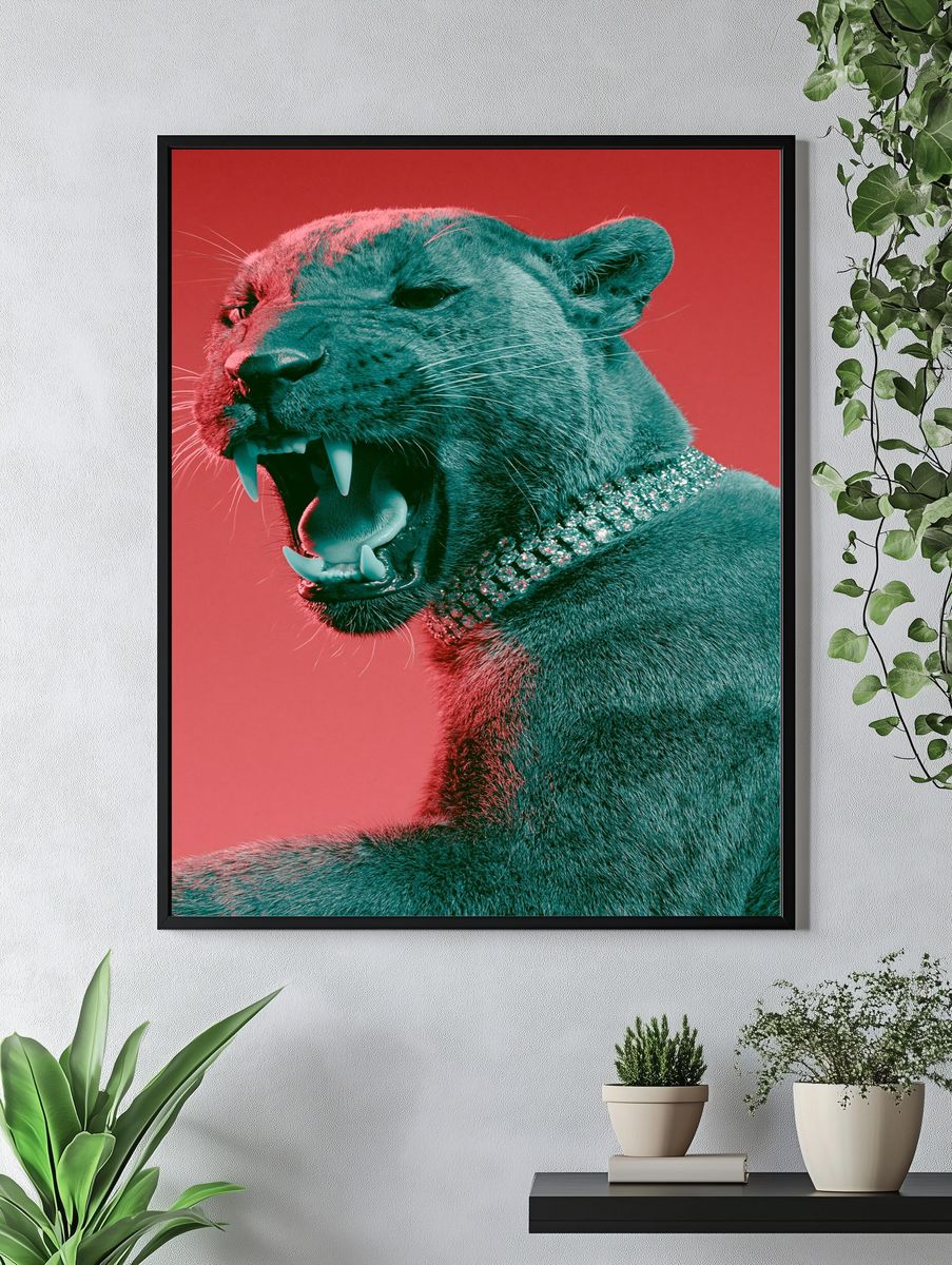 Neon Panther Portrait Print. — room view 4