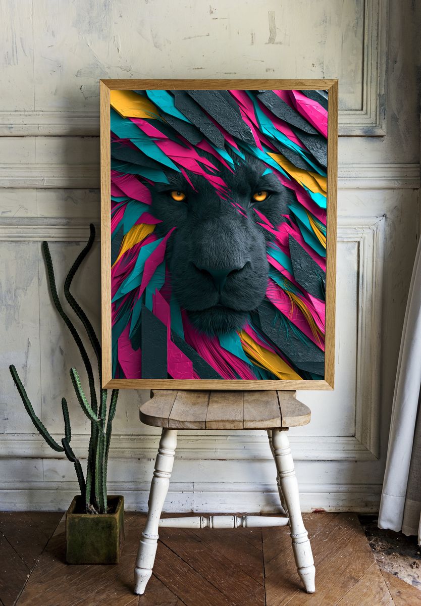 Neon Panther Portrait Poster. room preview