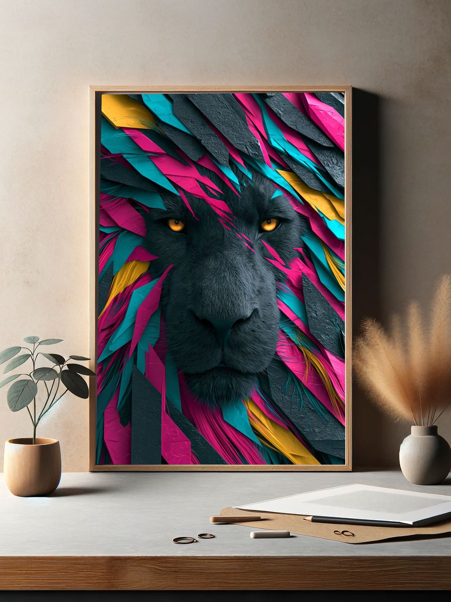 Neon Panther Portrait Poster. — room view 2