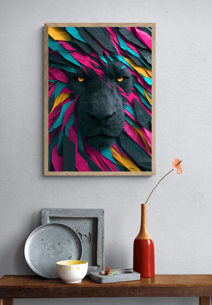 Neon Panther Portrait Poster. — room view 3