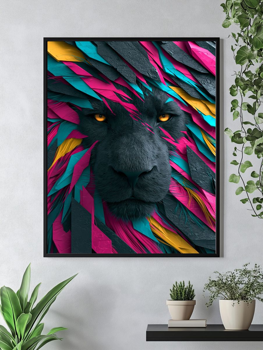Neon Panther Portrait Poster. — room view 4
