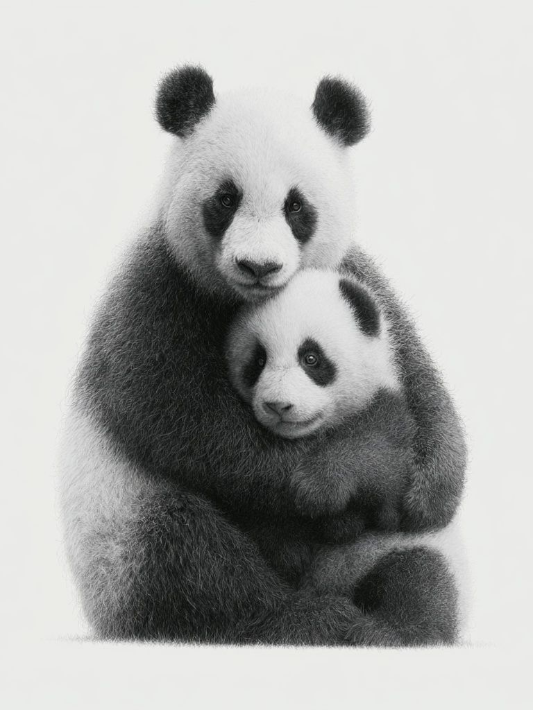 Panda Family Portrait Print. poster — animals art
