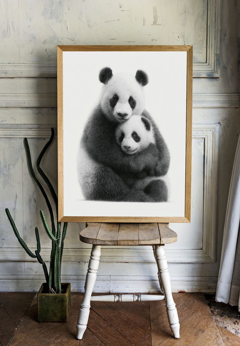 Panda Family Portrait Print. room preview