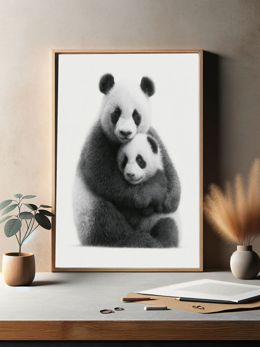 Panda Family Portrait Print. — room view 2