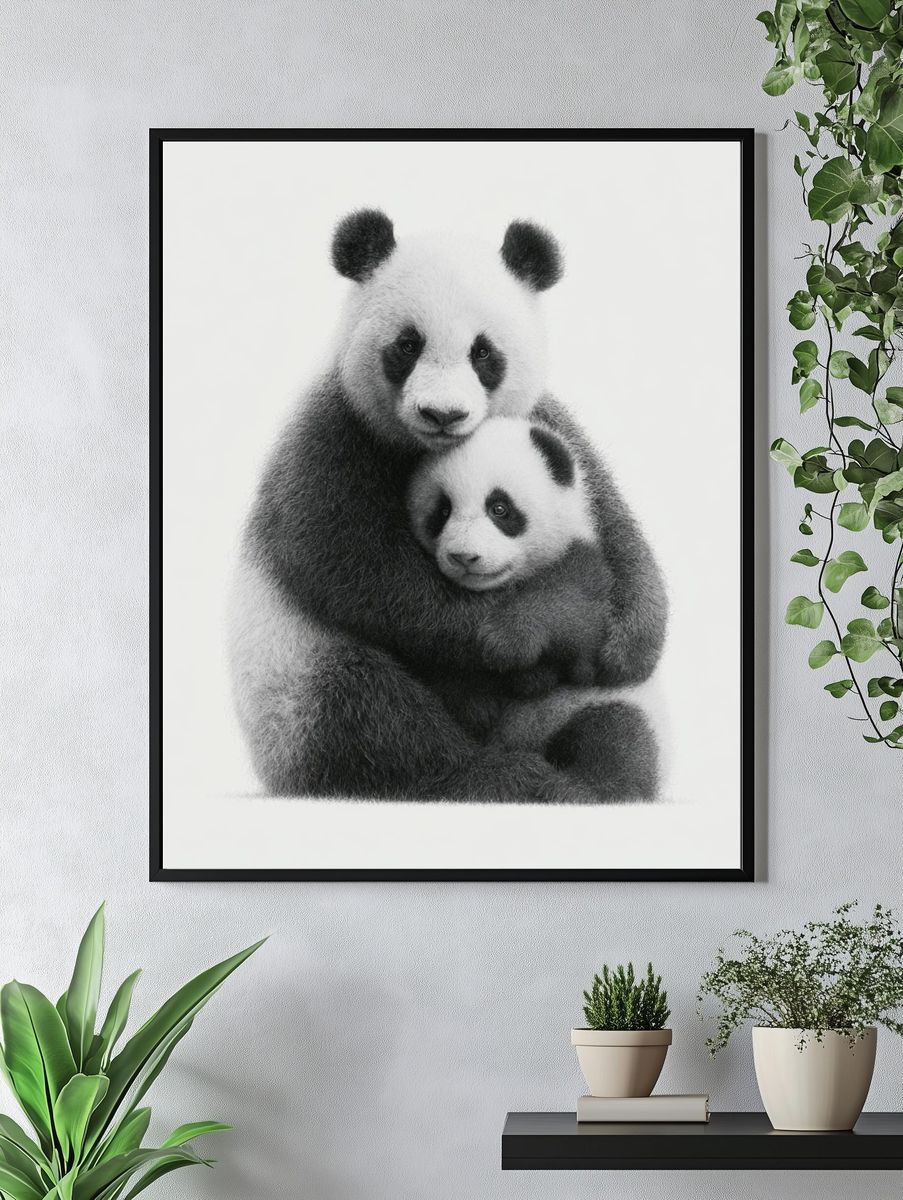 Panda Family Portrait Print. — room view 4