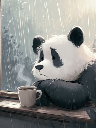 Sad Panda by the Window Poster.