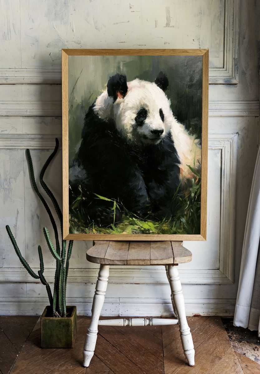 Panda in Bamboo Grove Illustration Poster. room preview