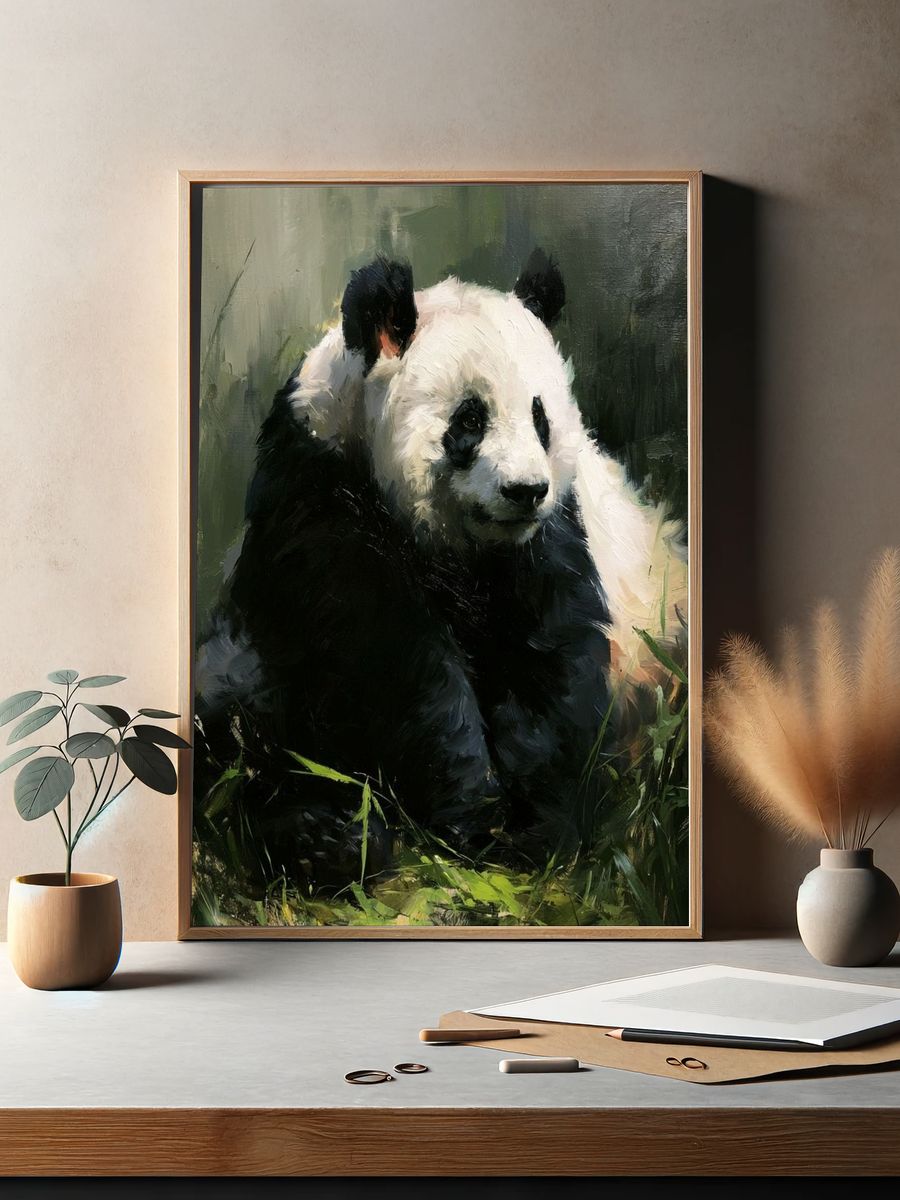 Panda in Bamboo Grove Illustration Poster. — room view 2