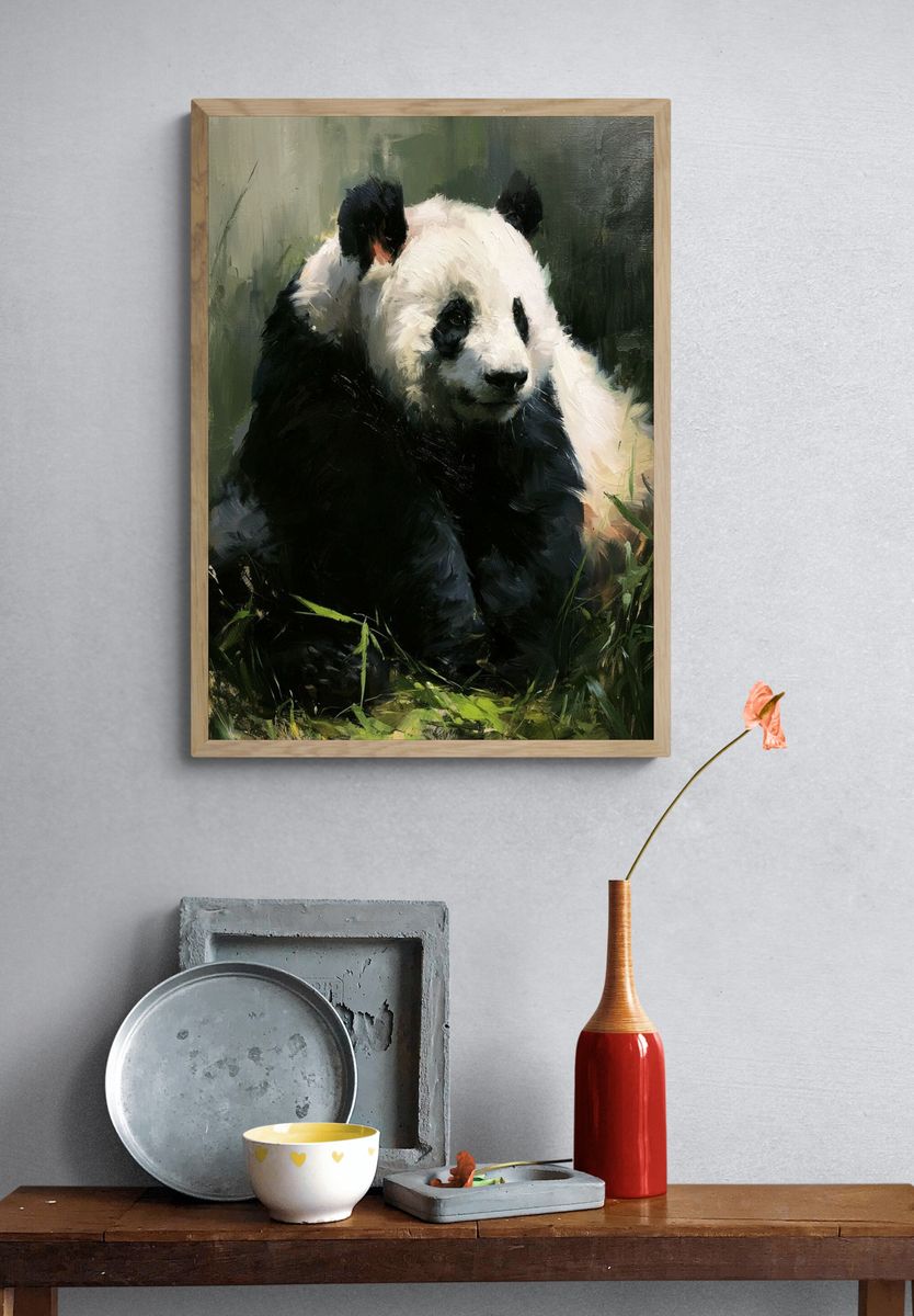 Panda in Bamboo Grove Illustration Poster. — room view 3