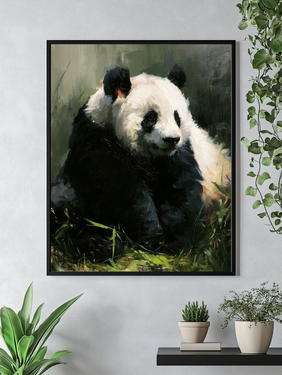 Panda in Bamboo Grove Illustration Poster. — room view 4