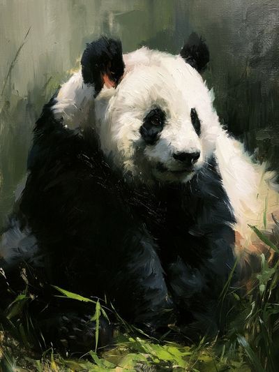 Panda in Bamboo Grove Illustration Poster.