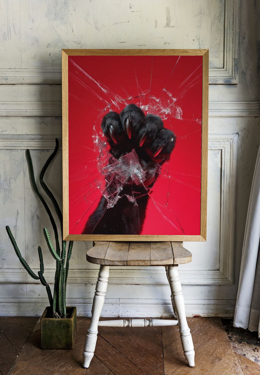 Fierce Panther Paw Breaking Glass — Photography Print. — room view 1