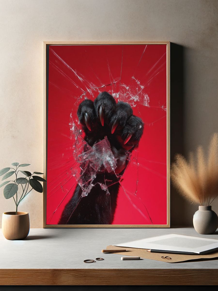 Fierce Panther Paw Breaking Glass — Photography Print. — room view 2