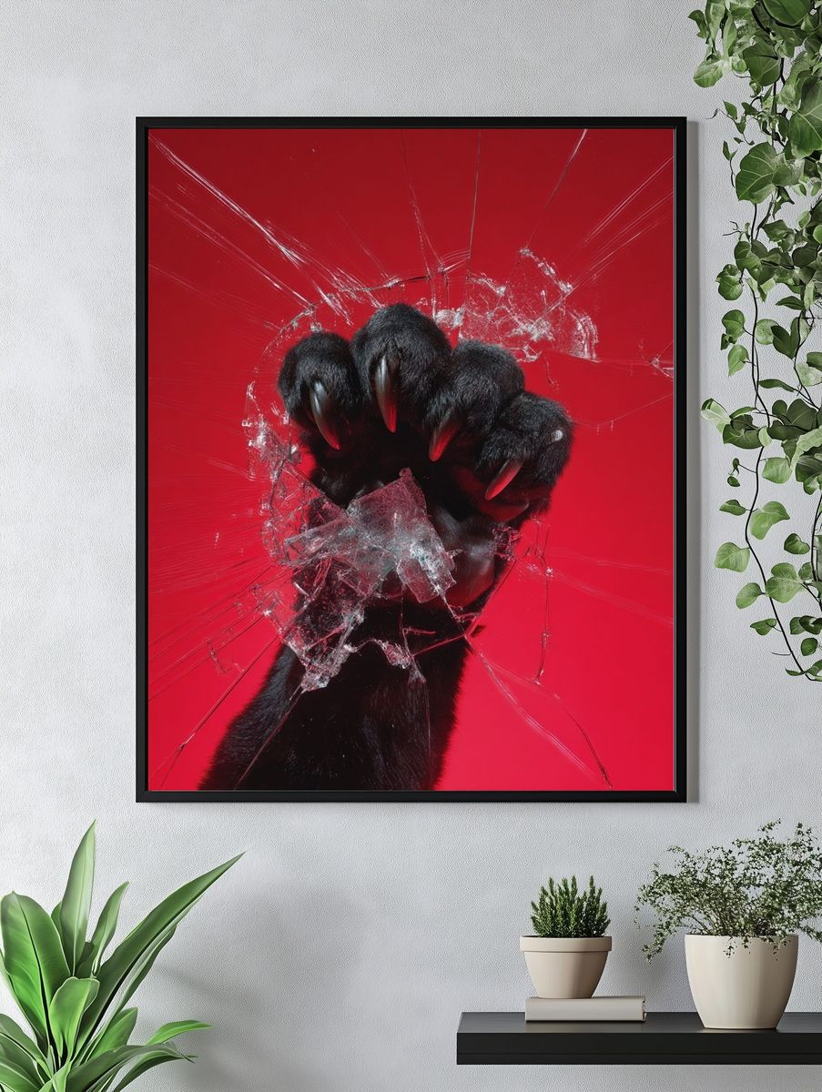 Fierce Panther Paw Breaking Glass — Photography Print. — room view 4