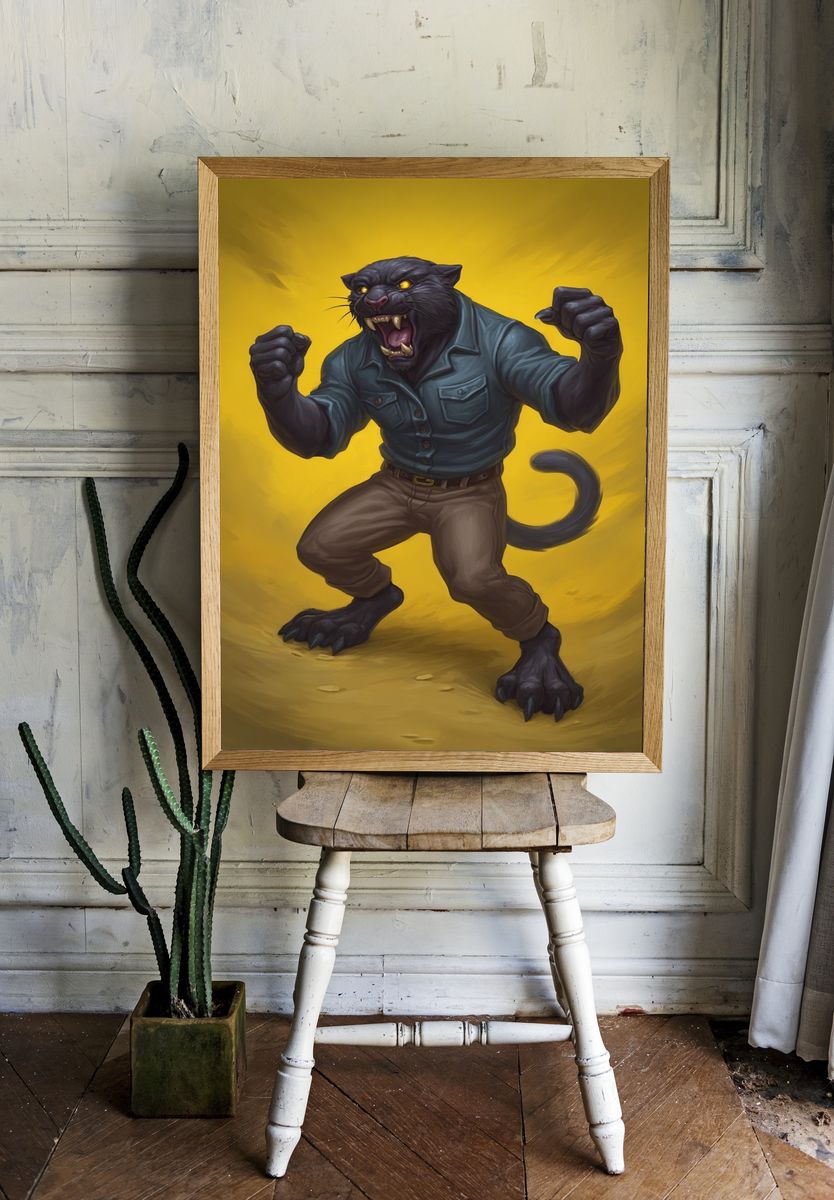 Roaring Panther Digital Art Poster. — room view 1