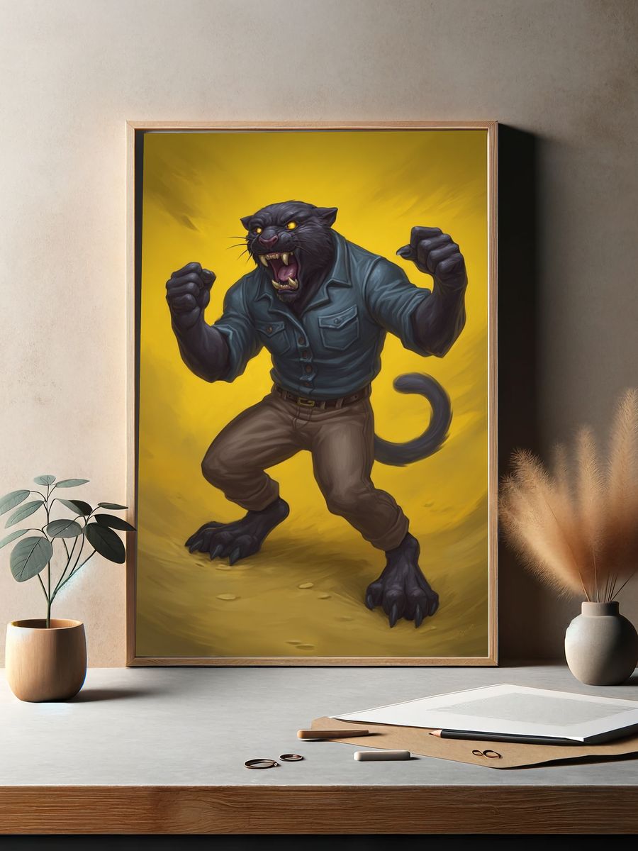 Roaring Panther Digital Art Poster. — room view 2