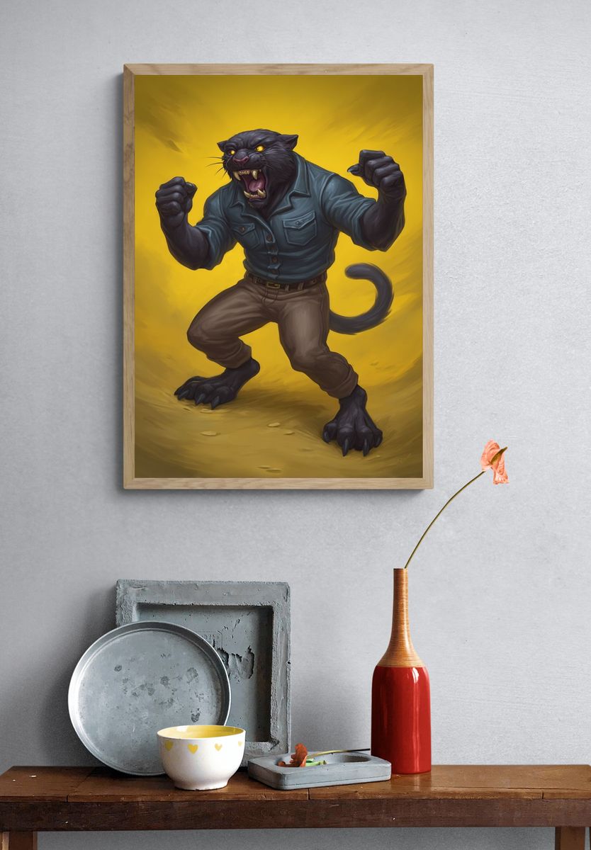 Roaring Panther Digital Art Poster. — room view 3