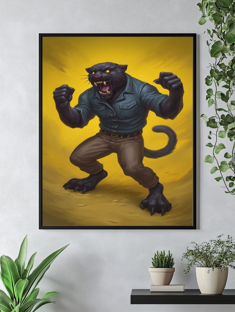 Roaring Panther Digital Art Poster. — room view 4