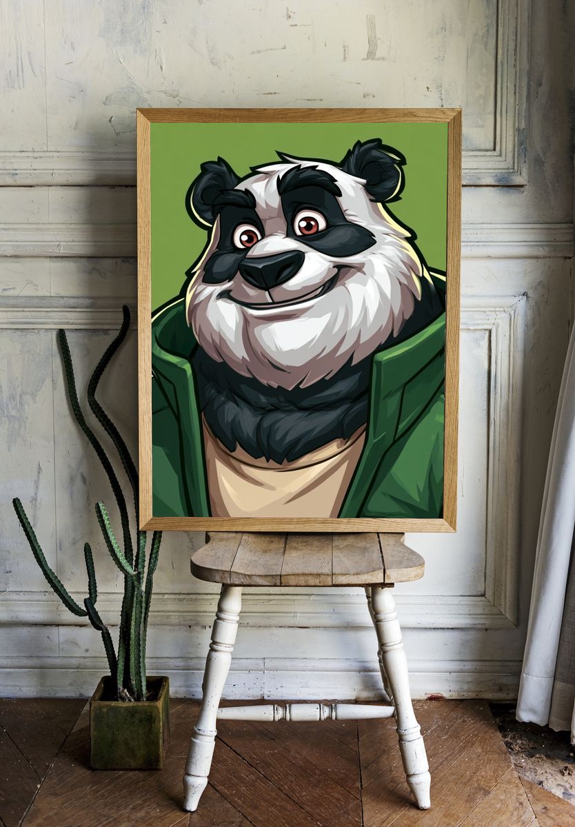 Smiling Panda Portrait Illustration Poster. room preview