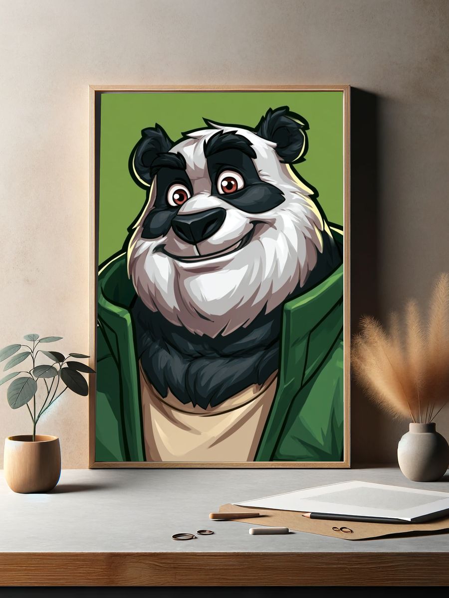Smiling Panda Portrait Illustration Poster. — room view 2