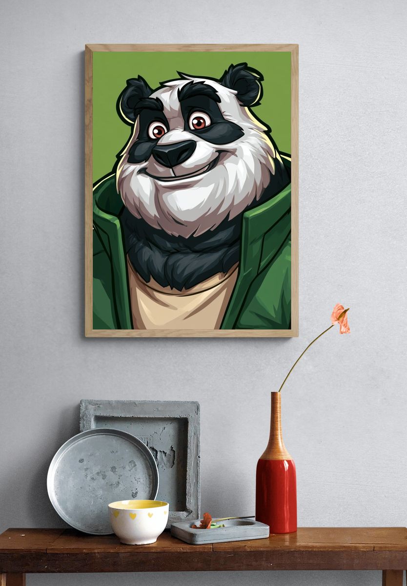 Smiling Panda Portrait Illustration Poster. — room view 3