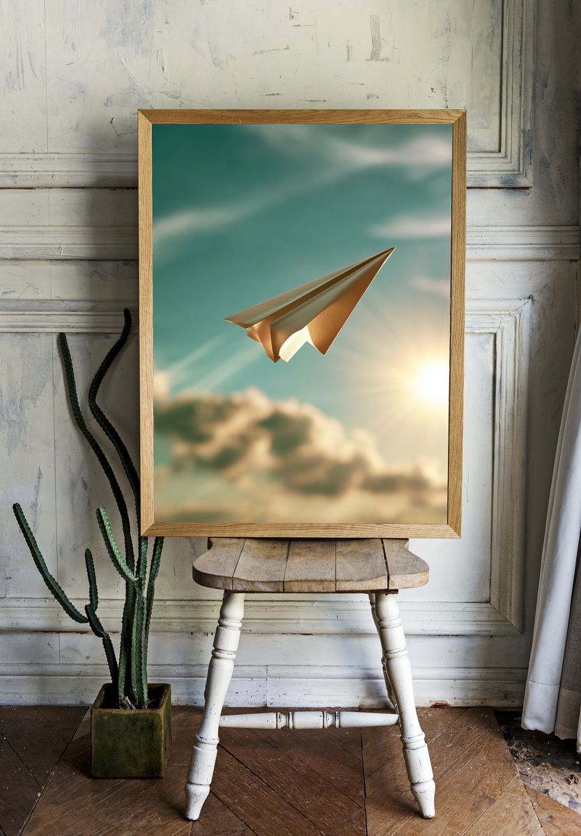 Paper Airplane Sky Illustration Poster. room preview