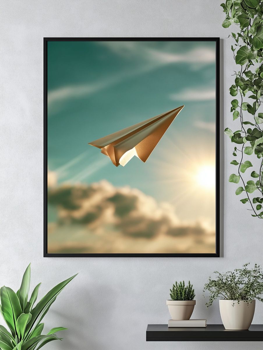 Paper Airplane Sky Illustration Poster. — room view 4