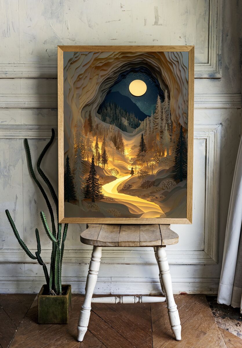 Moonlit Forest — Paper Art Print room preview