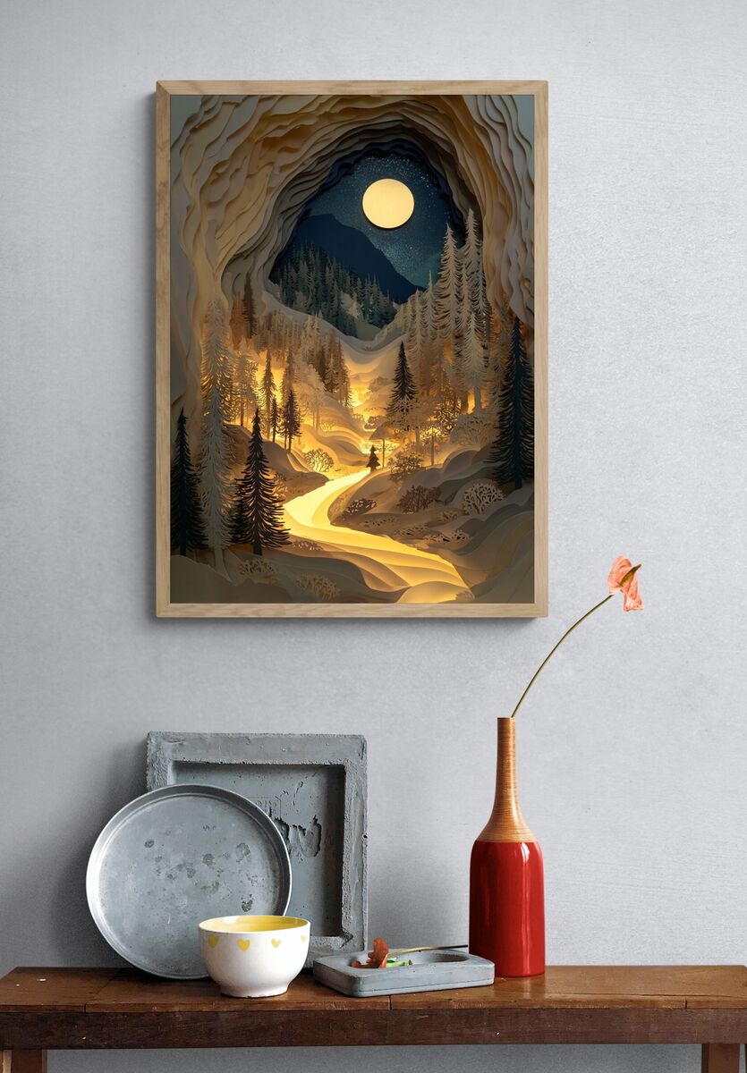 Moonlit Forest — Paper Art Print. — room view 3