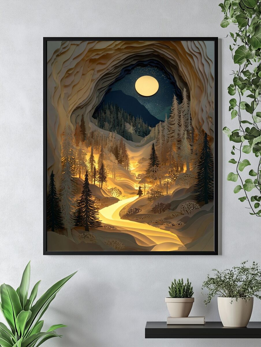 Moonlit Forest — Paper Art Print. — room view 4
