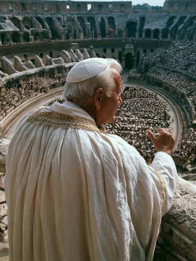Pope at the Colosseum Photography Poster.