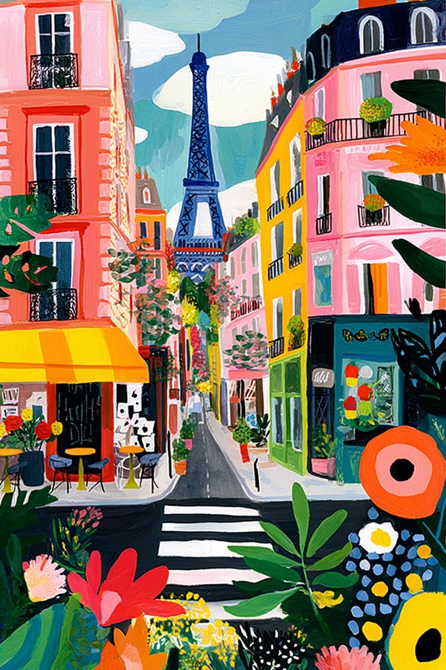 Parisian Street Scene — Illustration Print. poster — illustration art
