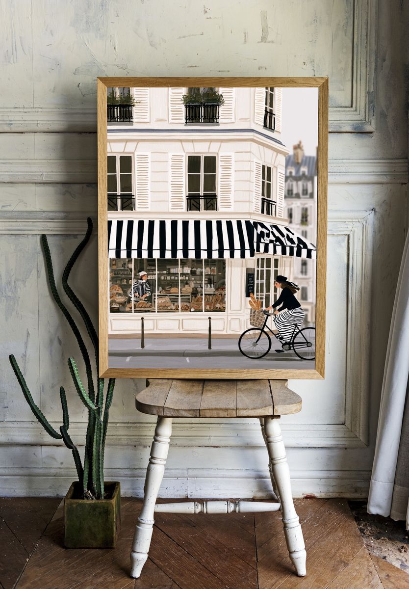 Paris Bakery Street Scene Print. room preview