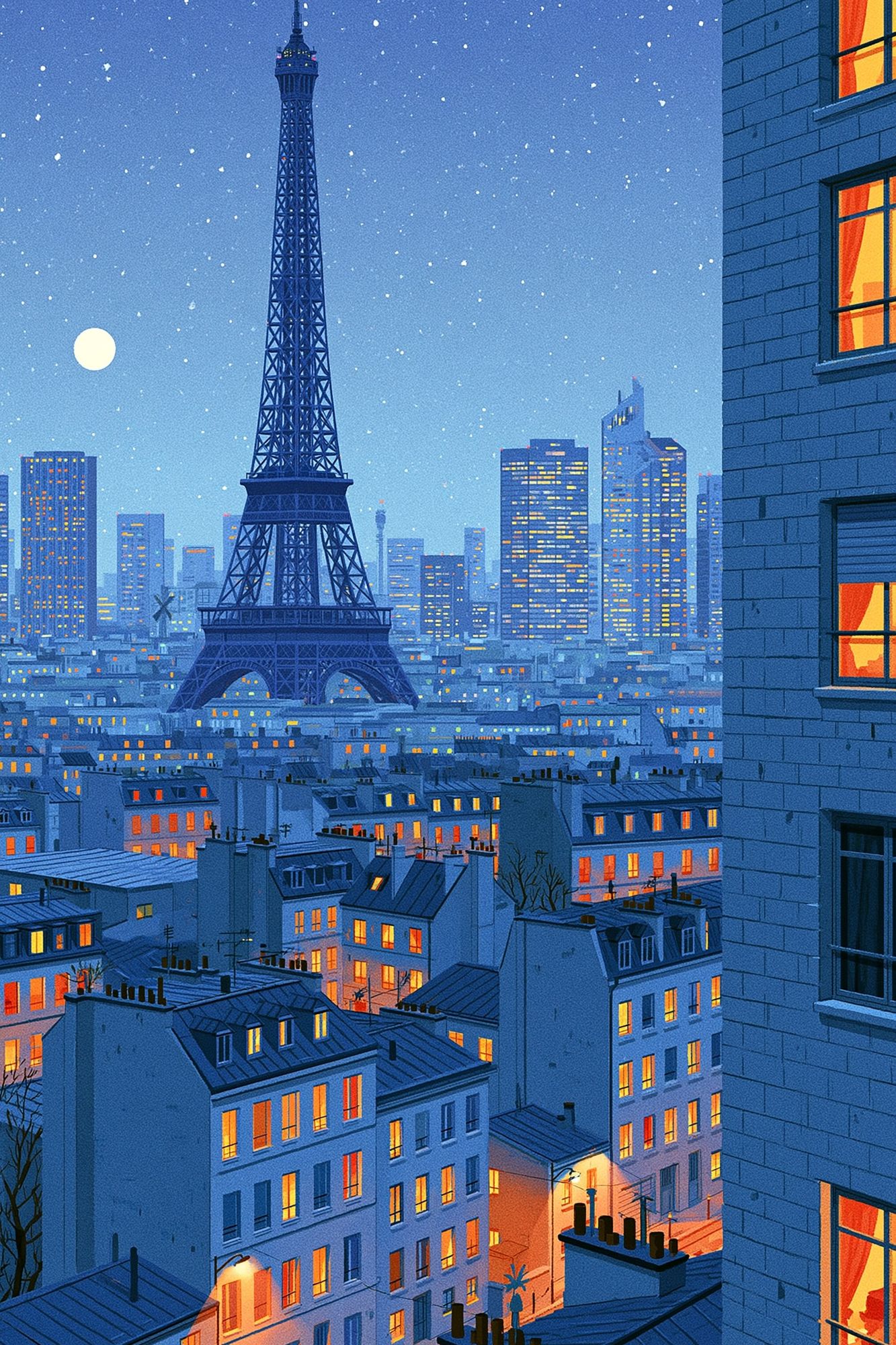 Paris Eiffel Tower Nightscape Print. poster — maps-travel art