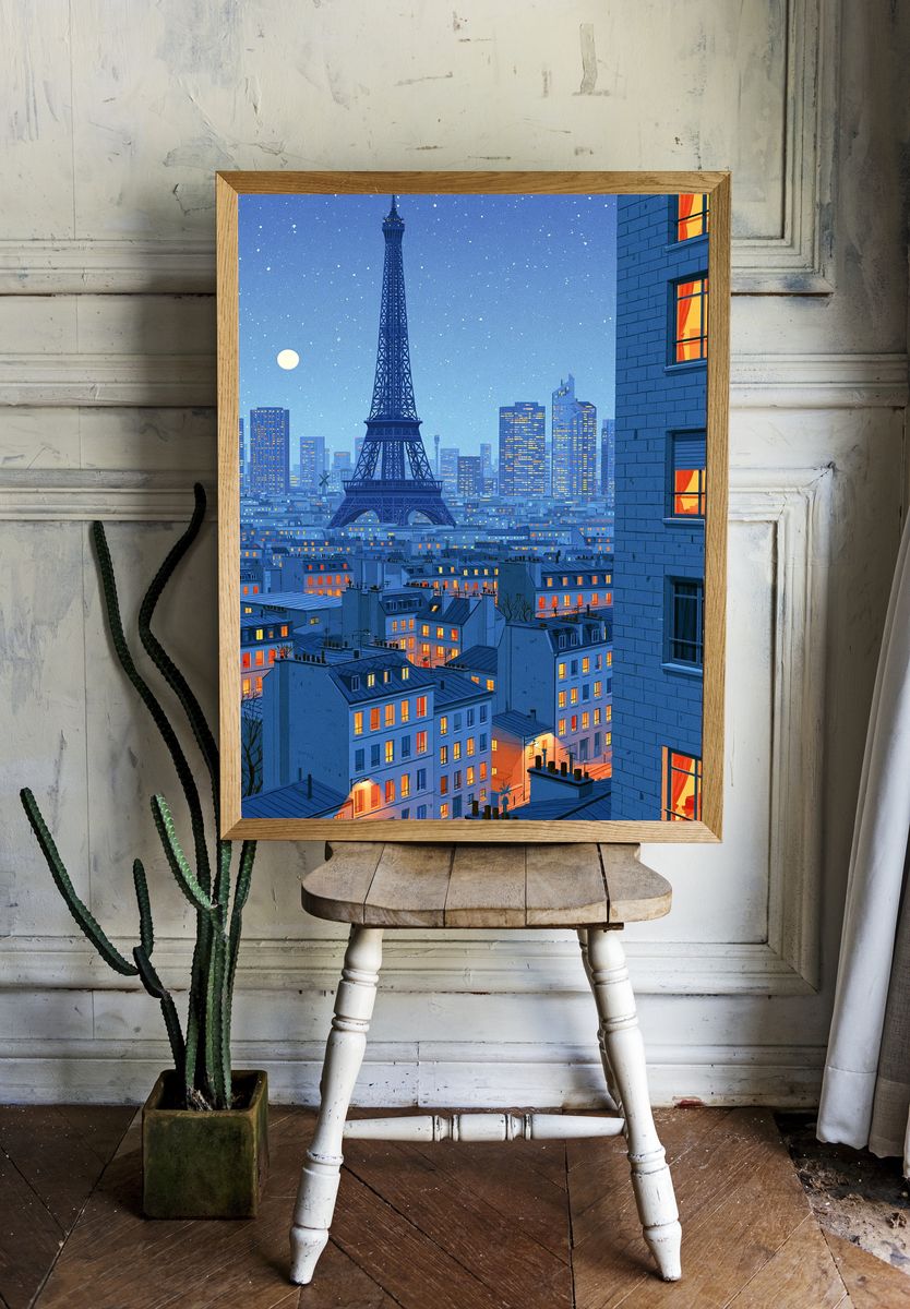 Paris Eiffel Tower Nightscape Print. room preview