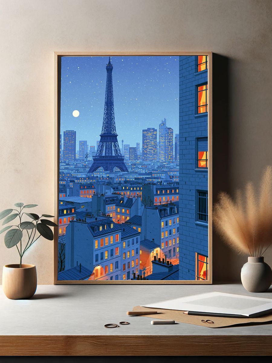 Paris Eiffel Tower Nightscape Print. — room view 2