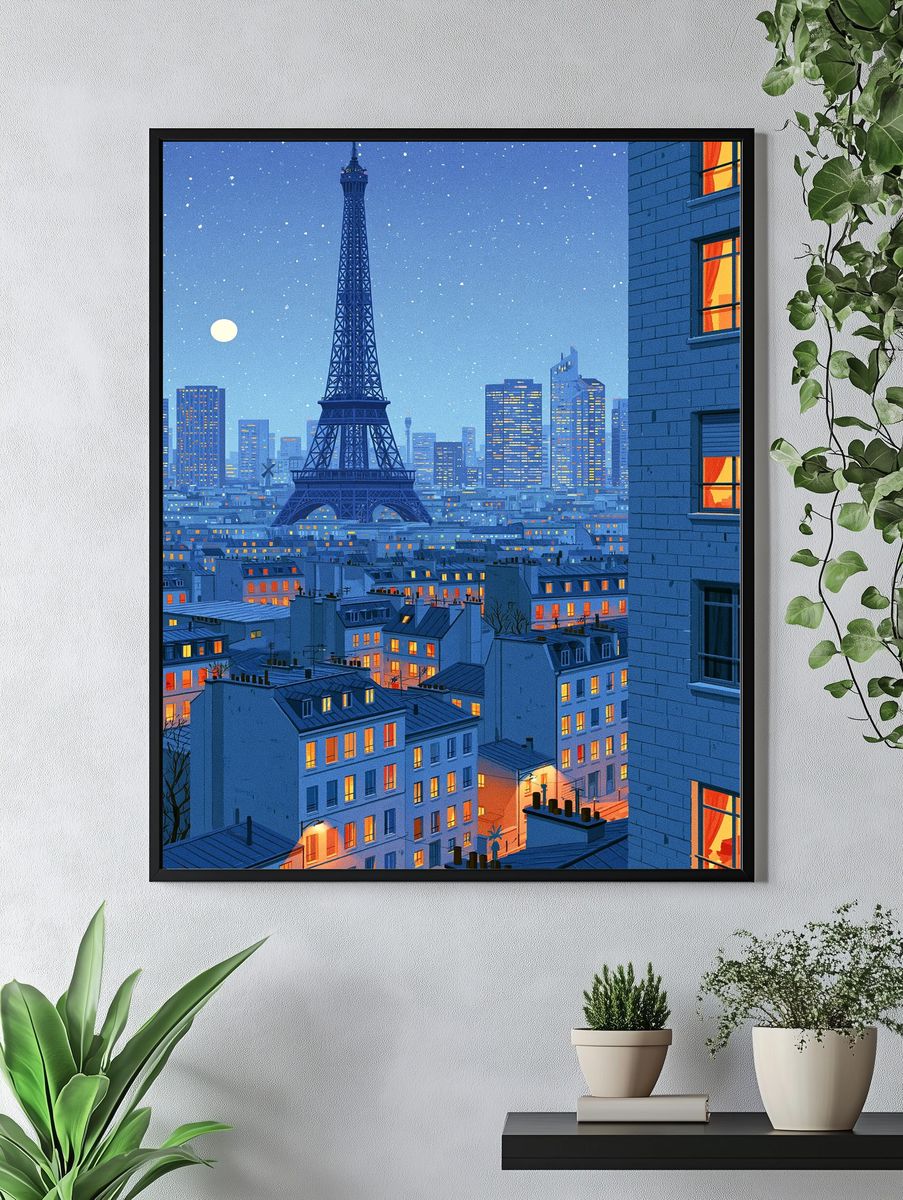 Paris Eiffel Tower Nightscape Print. — room view 4