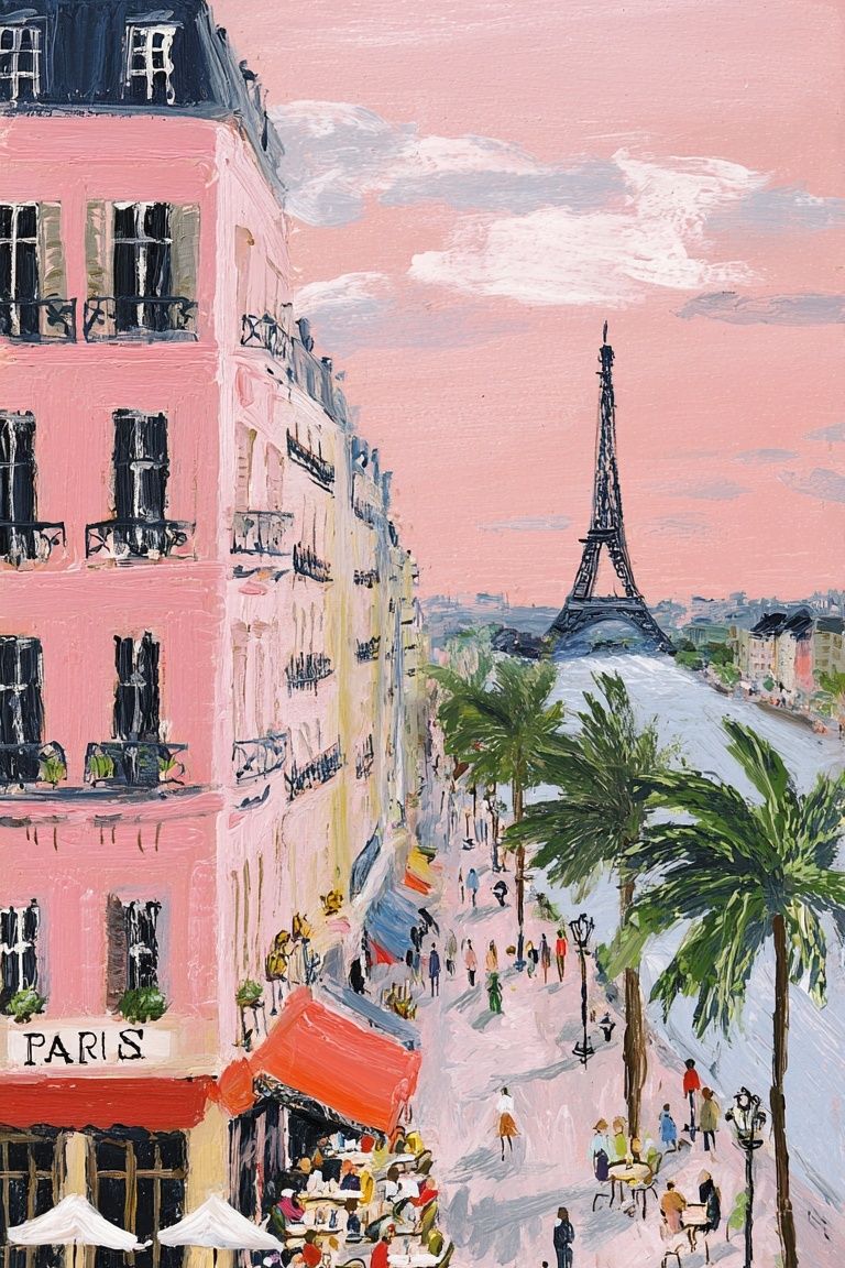 Paris Eiffel Street Scene Print. poster detail