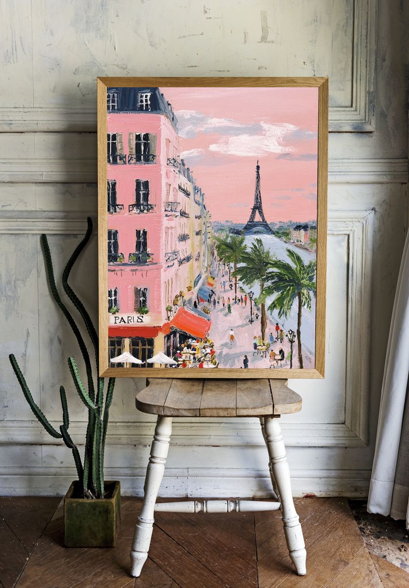 Paris Eiffel Street Scene Print. — room view 1