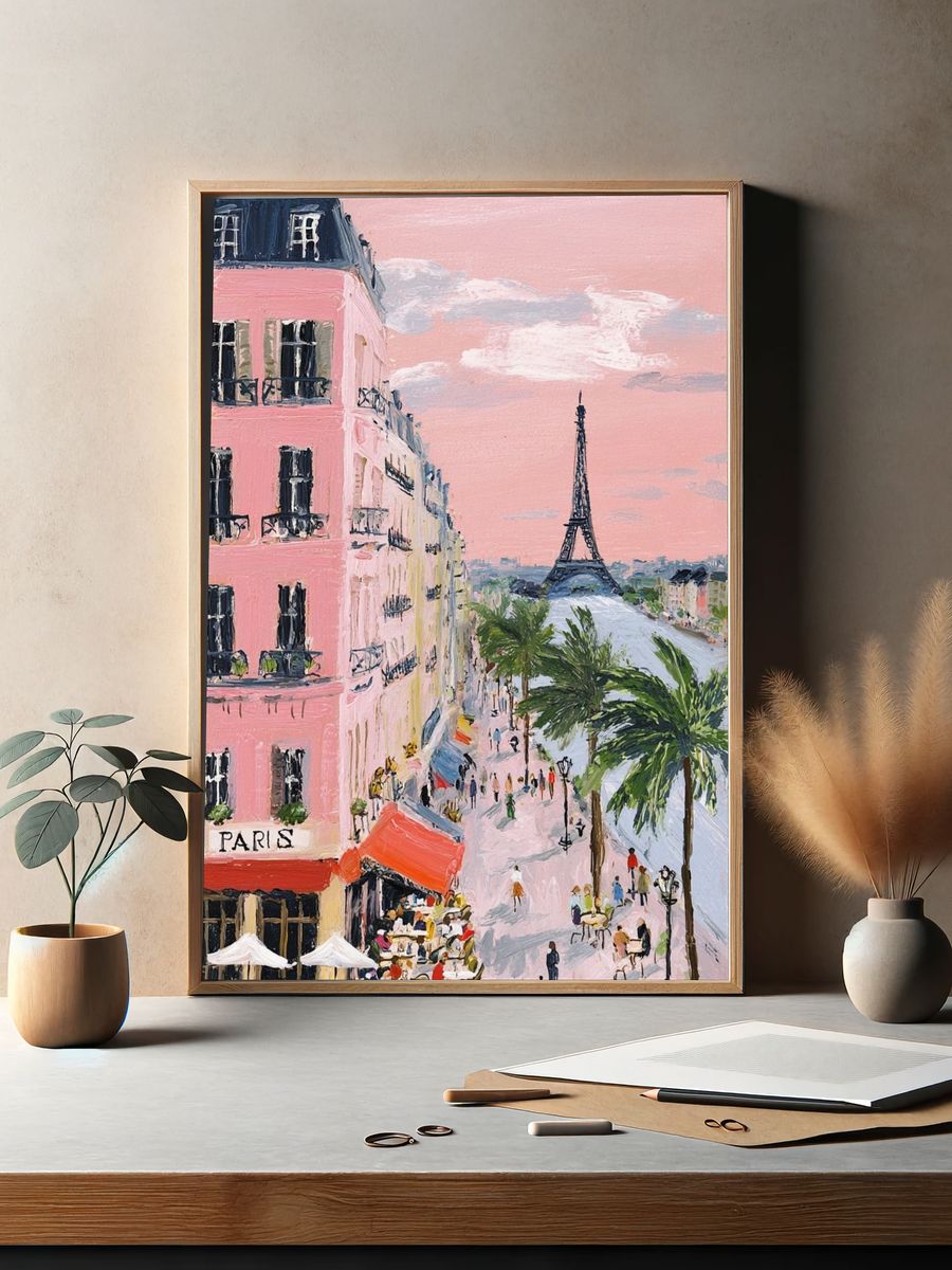 Paris Eiffel Street Scene Print. — room view 2