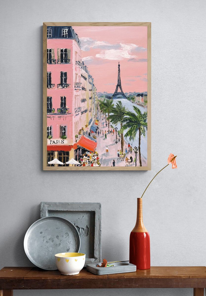 Paris Eiffel Street Scene Print. — room view 3