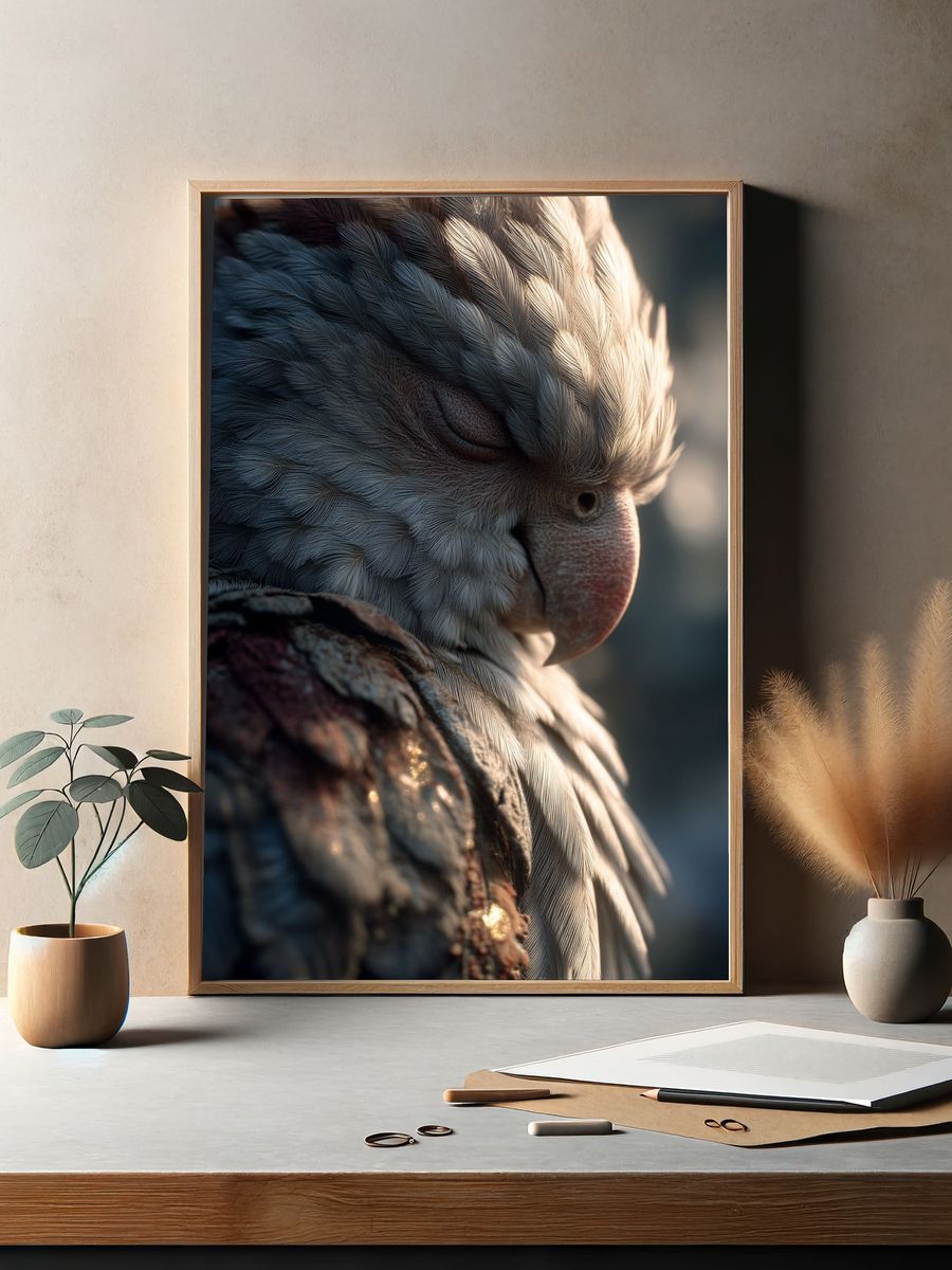 Sleeping Parrot Portrait Print. — room view 2
