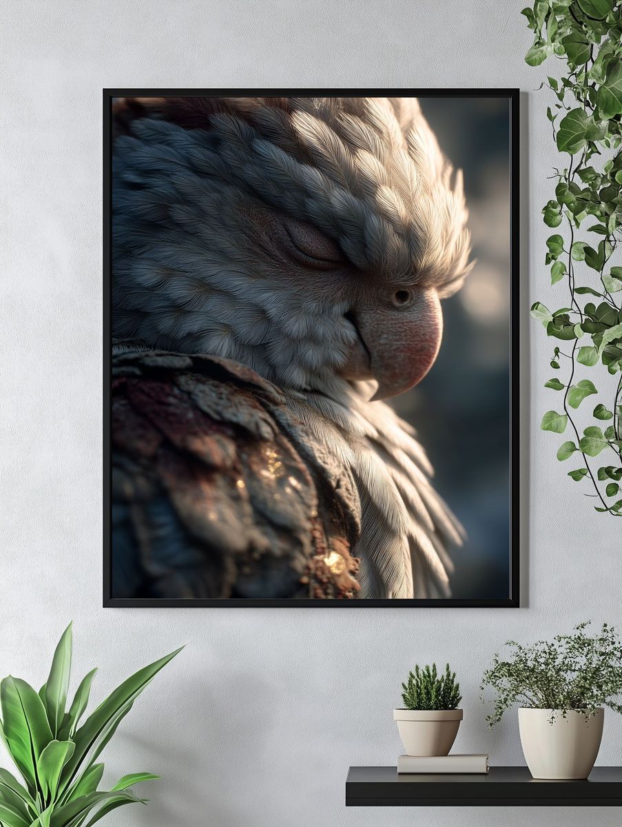 Sleeping Parrot Portrait Print. — room view 4